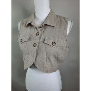 S2S Vtg Linen Boxy Crop Top Button Shirt Medium